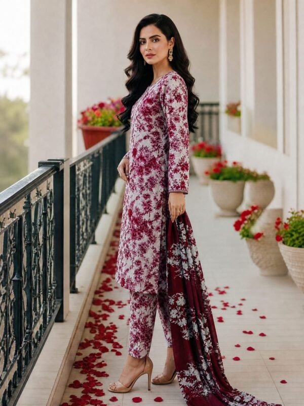 WhatsApp Image 2026-07-03 at 1.54.38 AM (1) White Maroon Floral Suit ( Unstitched Lawn Suit )