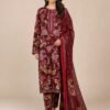Maroon Floral Printed Lawn 3 Piece Unstitched Suit with Chiffon Dupatta