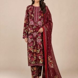 WhatsApp Image 2026-07-03 at 10.09.01 AM Maroon Floral Printed Lawn 3 Piece Unstitched Suit with Chiffon Dupatta