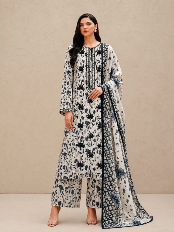 Monochrome Off-White and Black Printed Lawn