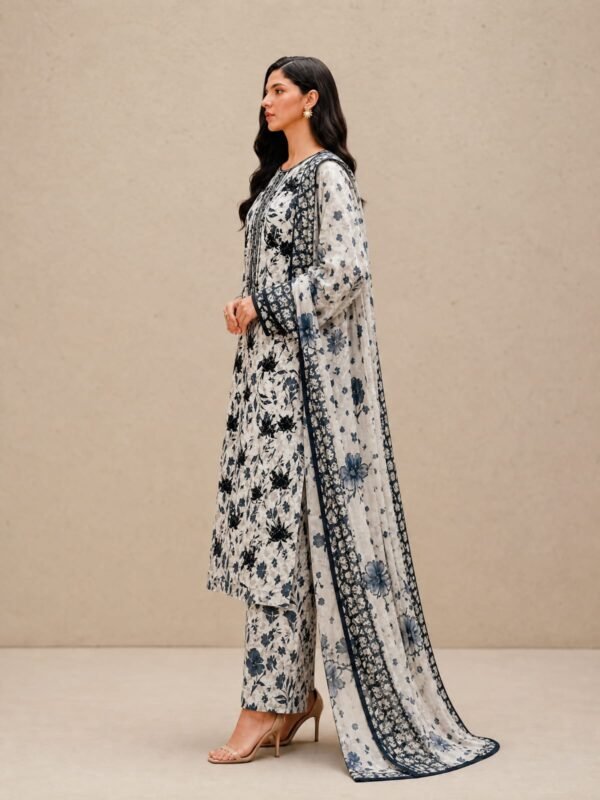 Monochrome Off-White and Black Printed Lawn
