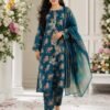 WhatsApp Image 2026-07-03 at 10.59.52 AM Teal Blue Floral Printed Lawn 3 Piece Unstitched Suit with Chiffon Dupatta