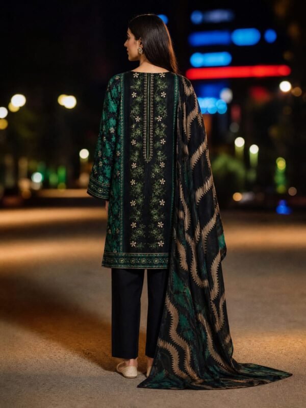 Black and Green Embroidered Lawn