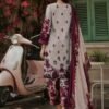 Greyish Beige and Vine Red Printed Lawn