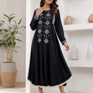 WhatsApp Image 2026-07-10 at 11.15.13 PM Black Embroidered Cotton Flared Frock