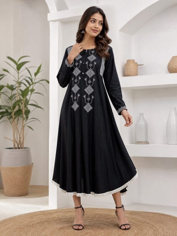 WhatsApp Image 2026-07-10 at 11.15.13 PM Black Embroidered Cotton Flared Frock