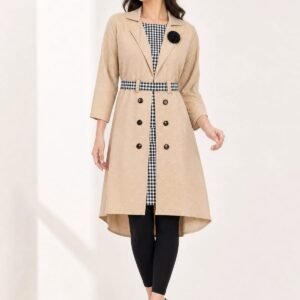 WhatsApp Image 2026-07-10 at 8.27.54 PM Beige Textured Stitched Cotton Trench-Style Kurta