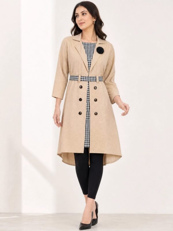 WhatsApp Image 2026-07-10 at 8.27.54 PM Beige Textured Stitched Cotton Trench-Style Kurta