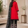 Red and Black Embroidered Stitched Suit