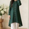 14 August Special Dark Green Asymmetrical Kurti with White Trousers