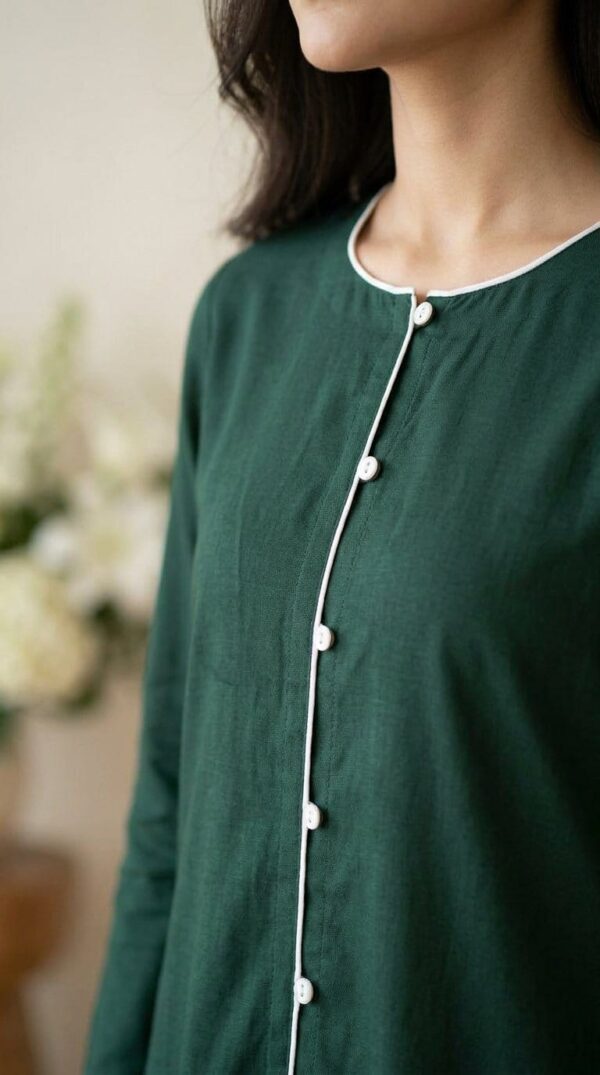 14 August Special Dark Green Asymmetrical Kurti with White Trousers