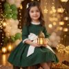 Emerald Green Festive Party Wear Frock with White Bow