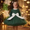 Emerald Green Festive Party Wear Frock with White Bow