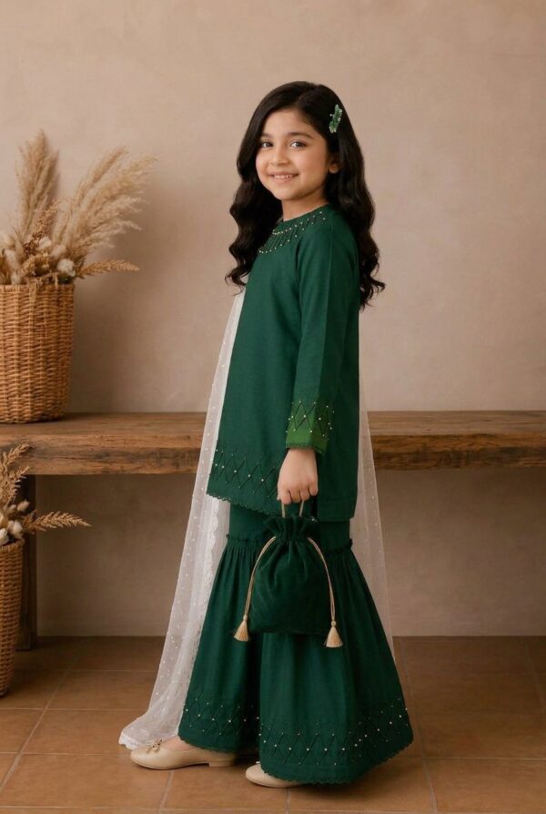 14 August Special Dark Green Kids Sharara Suit