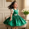14 August Special Green Silk Frock for Girls with Puff Sleeves | Manrimal