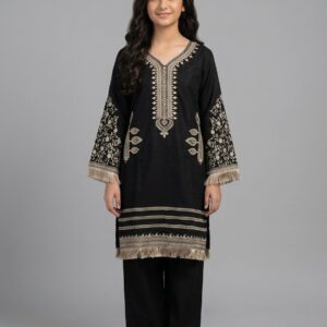 Black Embroidered Kurti and Trouser Set - Manrimal