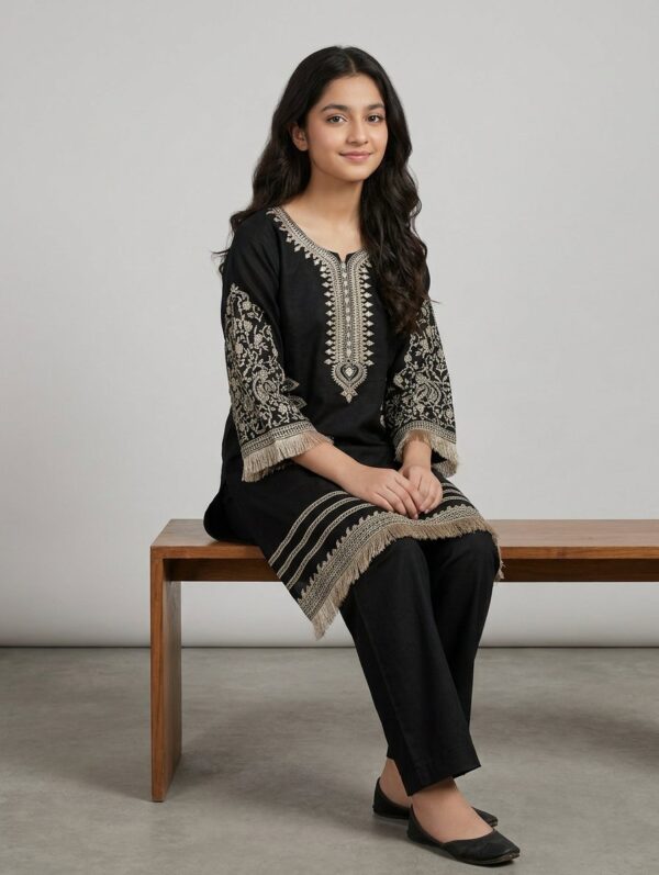 Black Embroidered Luxury Lawn Kurti with Trousers