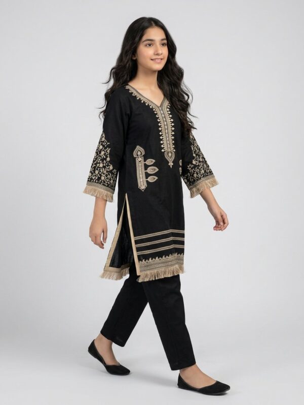 Black Embroidered Luxury Lawn Kurti with Trousers